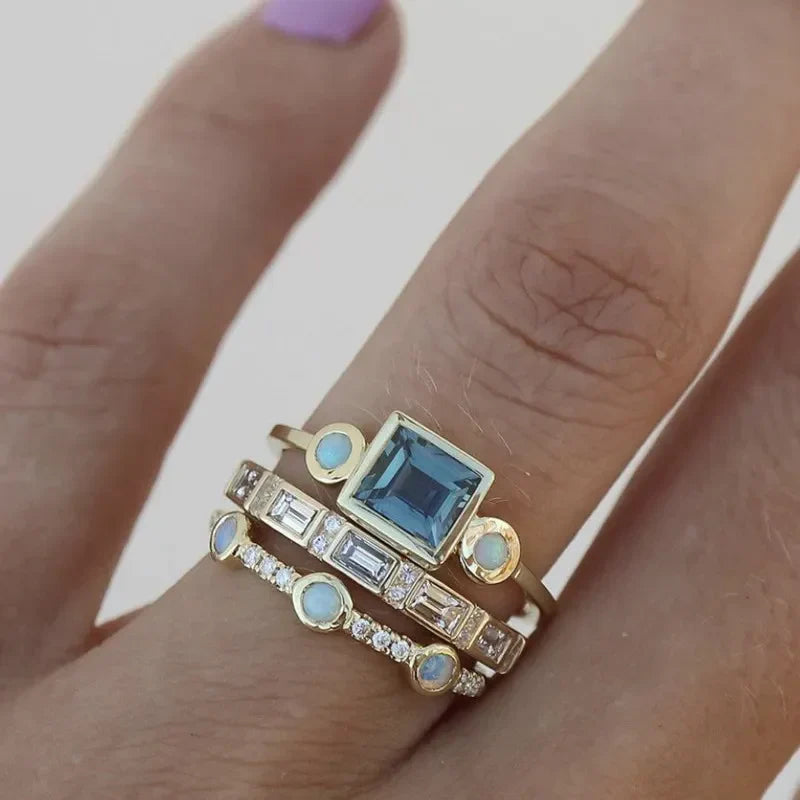 Olive's Vintage Blue Crystal Ring Set