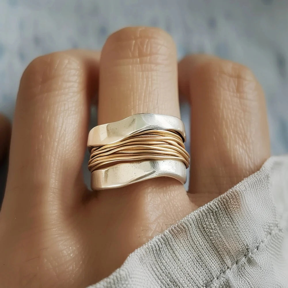 Olive's Silver Golden Threads Ring