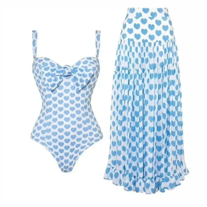 Olive’s Holiday Heart-Print Swimsuit Set