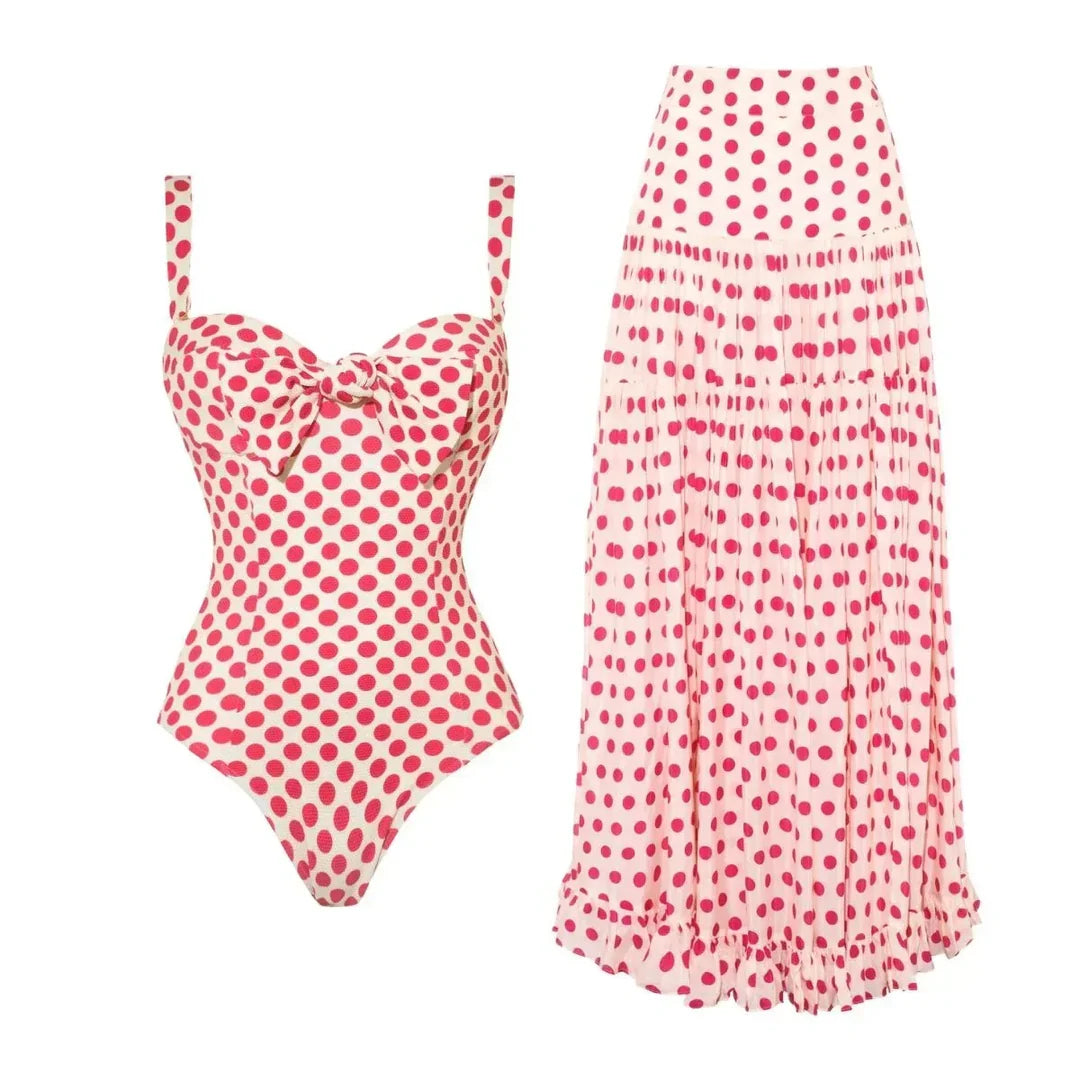 Olive’s Holiday Heart-Print Swimsuit Set